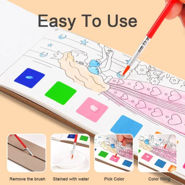 Kids Portable Watercolor Painting Book Paint With Water Brush Gouache Graffiti Picture Coloring Drawing Toys Kindergarten Gifts - Image 2