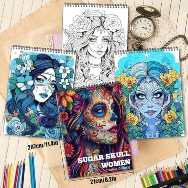 Adult Women's Relaxation Spiral-Bound Single-Sided Coloring Book: 24 Pages of Arts, Crafts & Skull Designs