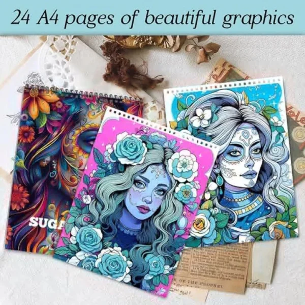 Adult Women's Relaxation Spiral-Bound Single-Sided Coloring Book: 24 Pages of Arts, Crafts & Skull Designs - Image 4