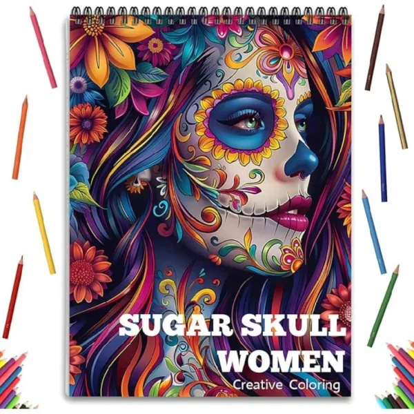 Adult Women's Relaxation Spiral-Bound Single-Sided Coloring Book: 24 Pages of Arts, Crafts & Skull Designs - Image 2
