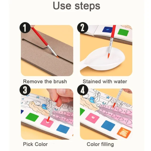 Kids Portable Watercolor Painting Book Paint With Water Brush Gouache Graffiti Picture Coloring Drawing Toys Kindergarten Gifts - Image 5